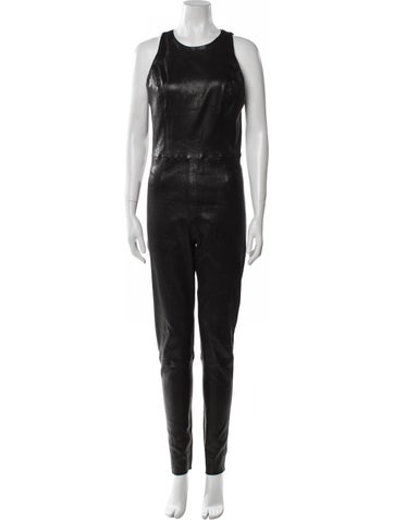 Alice + Olivia Jumpsuits and Rompers Lamb Leather Crew Neck Jumpsuit S