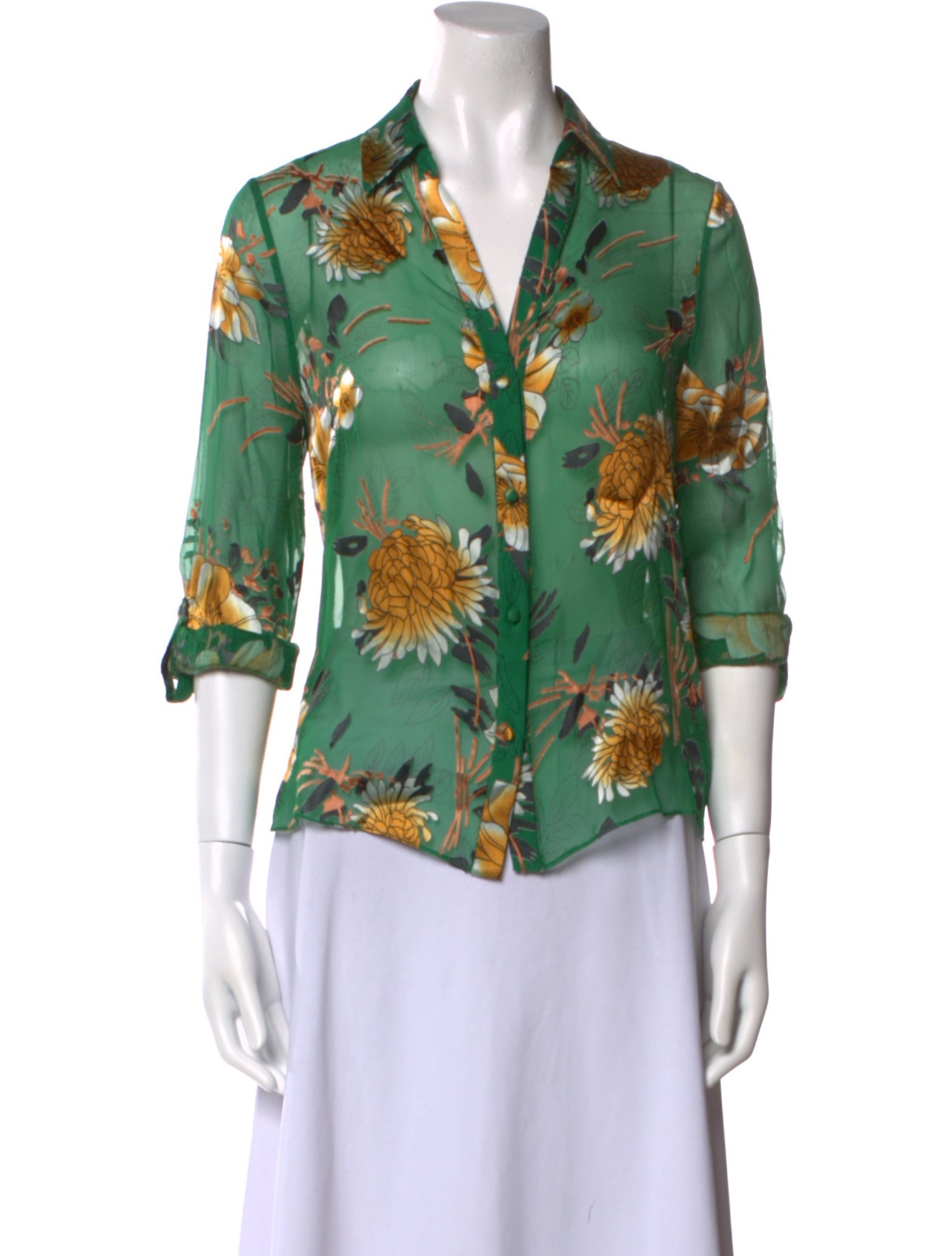 Alice + Olivia Floral Print V-Neck Button-Up Top