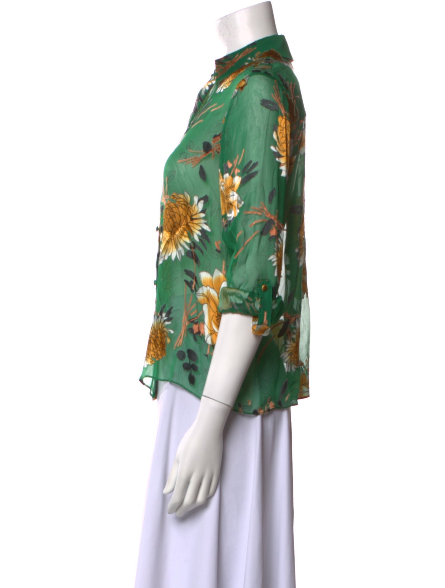 Alice + Olivia Floral Print V-Neck Button-Up Top