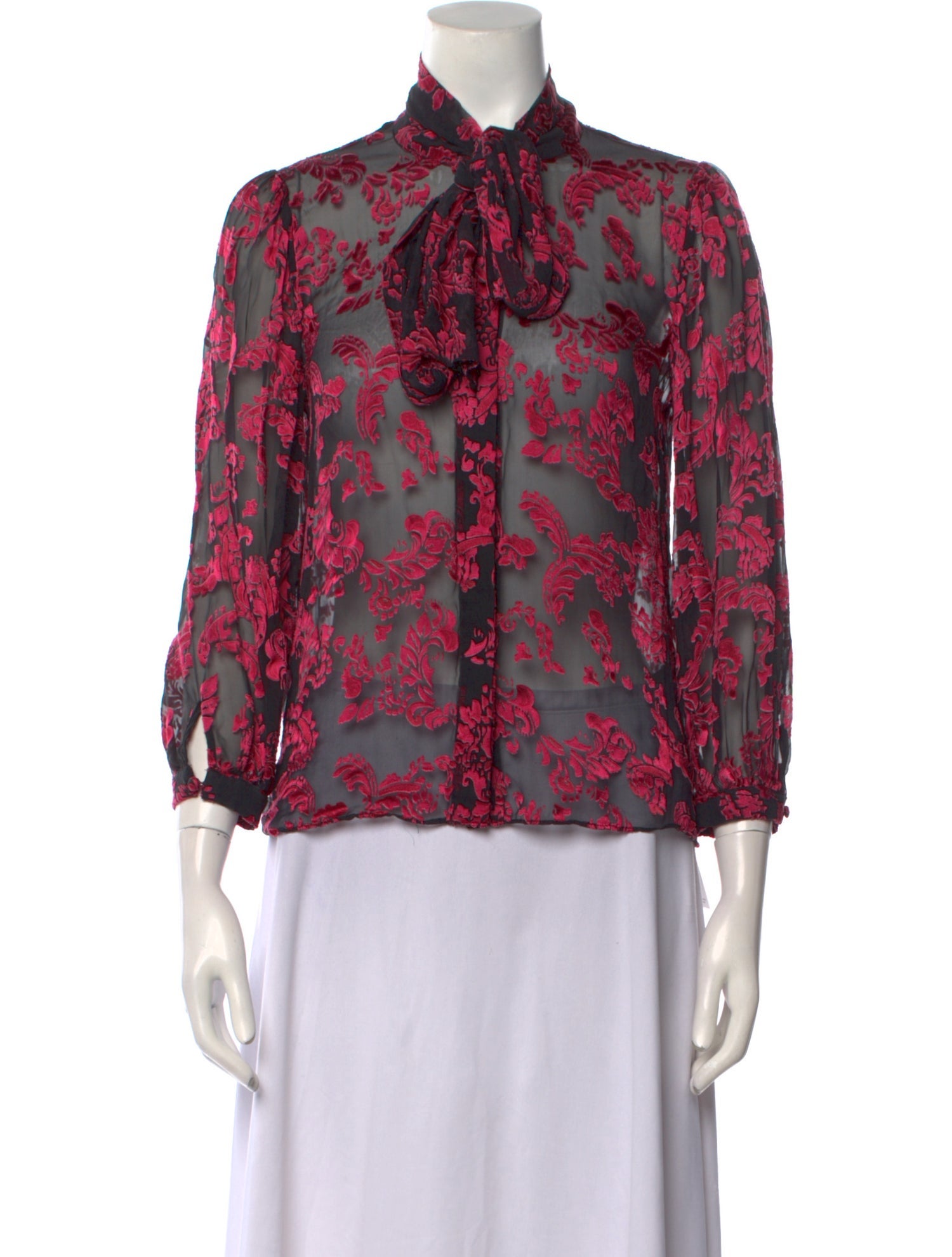 Alice + Olivia Floral Print Tie Neck Blouse