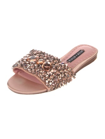 Alice + Olivia Satin Crystal Embellishments Slides