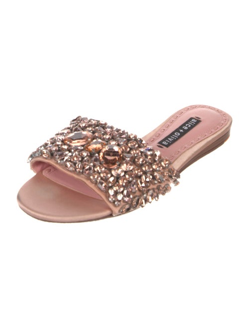 Alice + Olivia Satin Crystal Embellishments Slides
