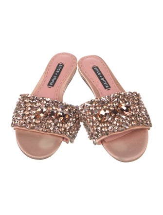 Alice + Olivia Satin Crystal Embellishments Slides