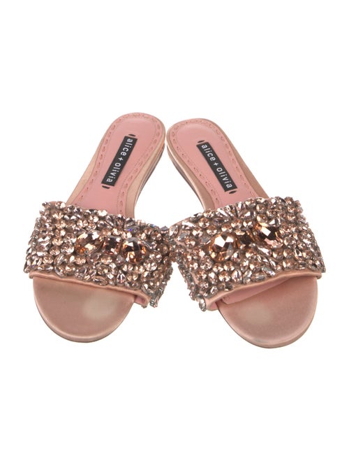 Alice + Olivia Satin Crystal Embellishments Slides