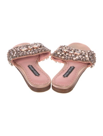 Alice + Olivia Satin Crystal Embellishments Slides