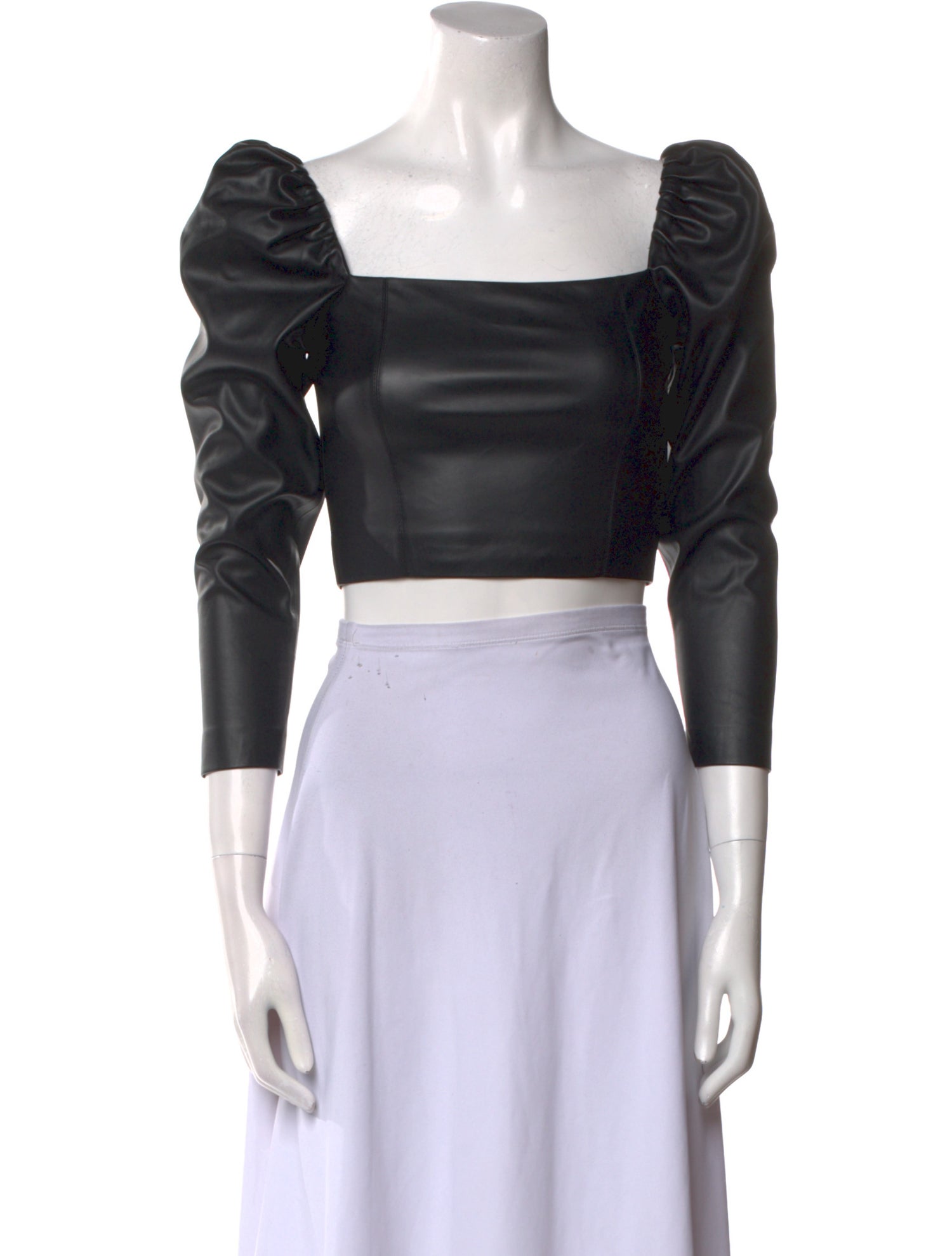 Alice + Olivia Faux Leather Square Neckline Crop Top