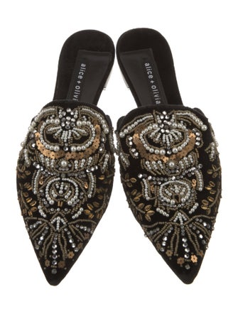 Alice + Olivia Velvet Floral Print Mules