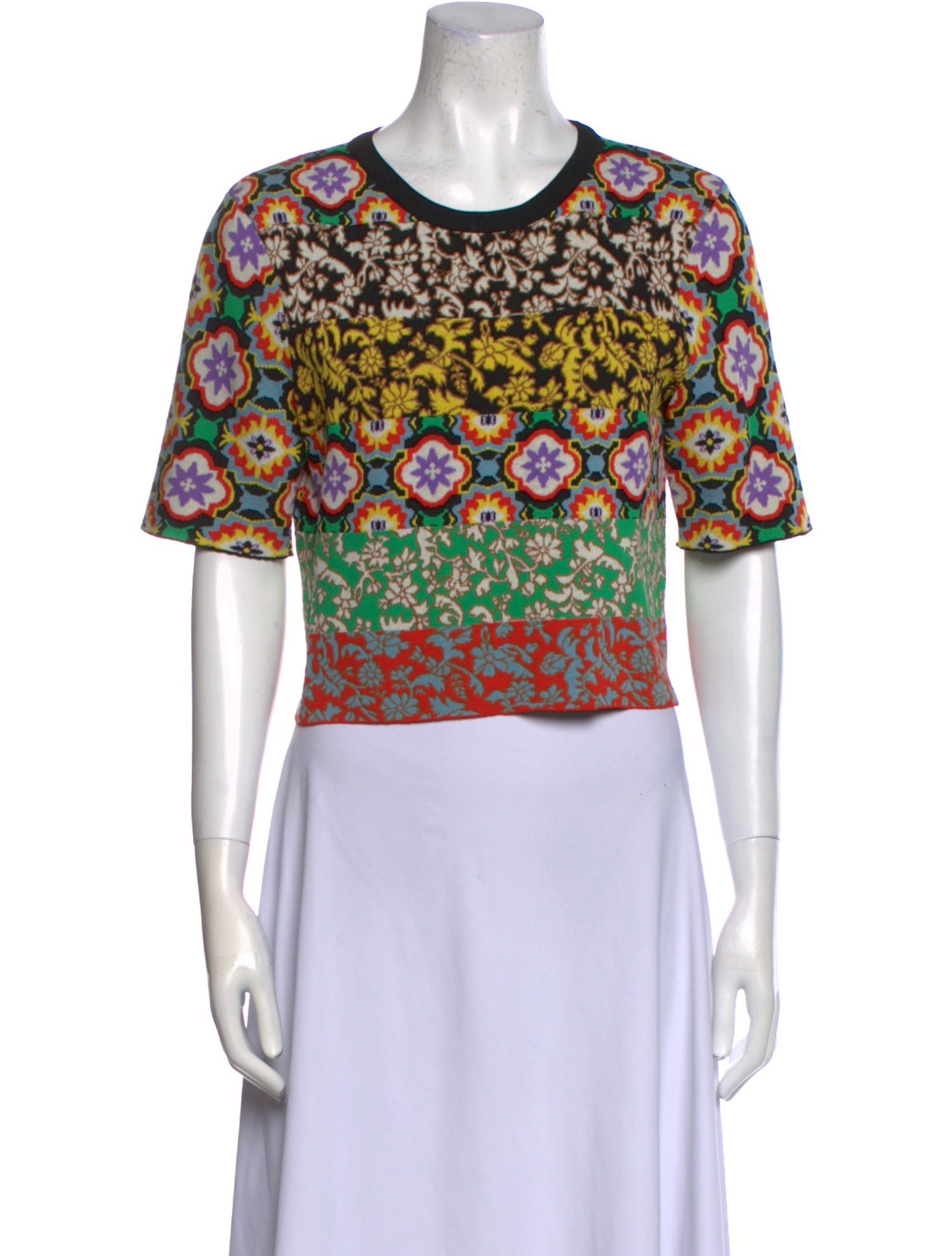 Alice + Olivia Printed Crew Neck Crop Top