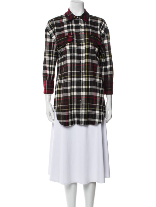 Alice + Olivia Plaid Print Long Sleeve Button-Up Top