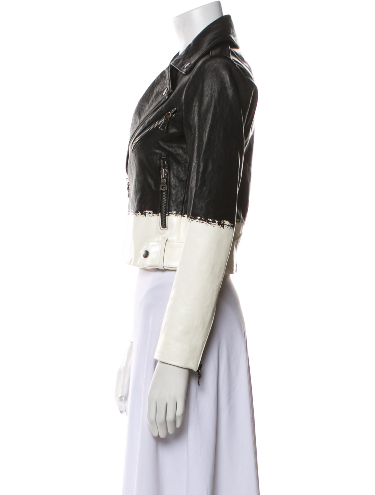 Alice + Olivia Leather Colorblock Pattern Biker Jacket