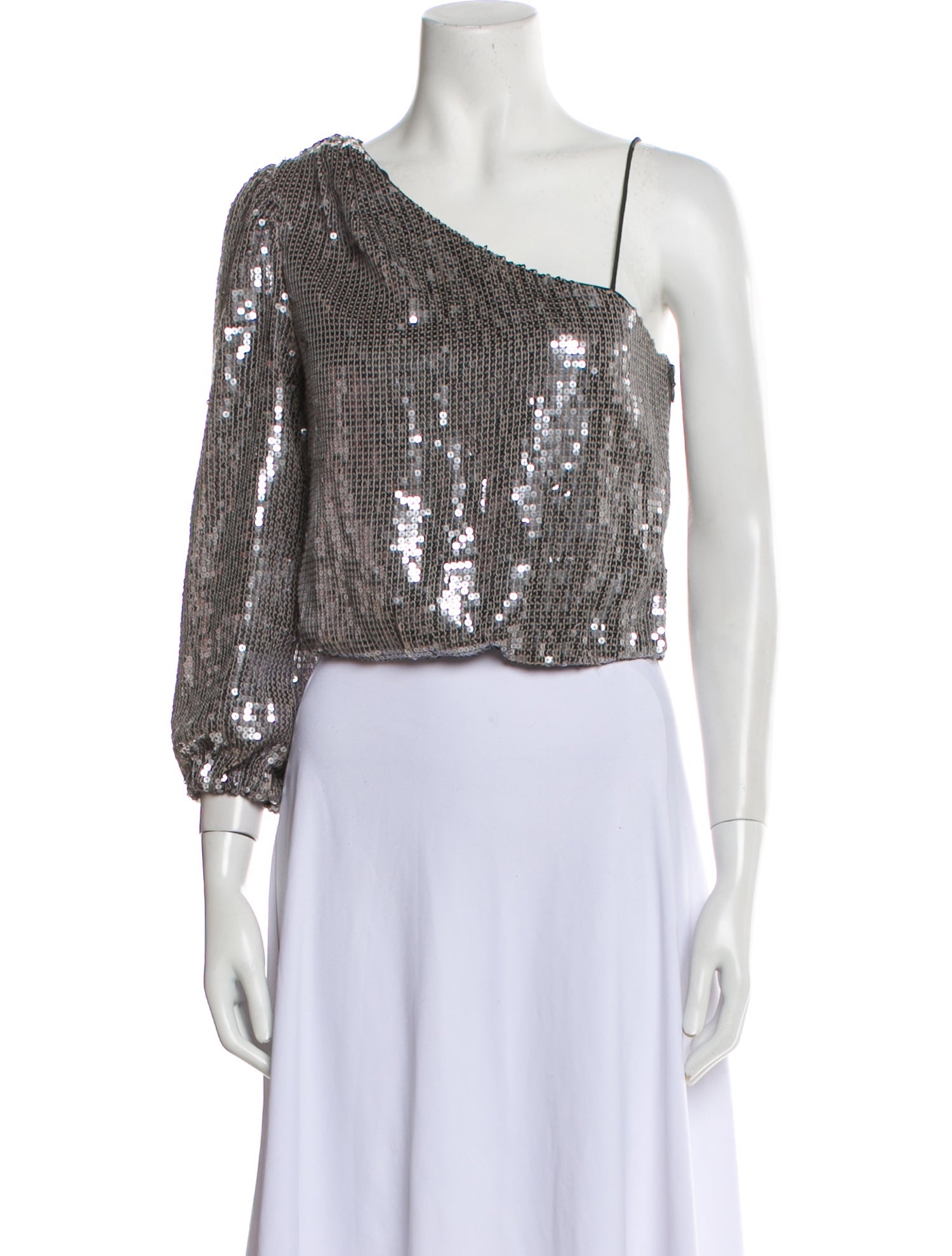 Alice + Olivia One-Shoulder Three-Quarter Sleeve Crop Top