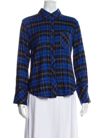 Alice + Olivia Plaid Print Long Sleeve Button-Up Top