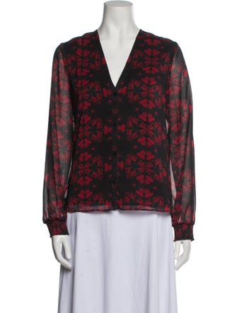 Alice + Olivia Printed V-Neck Button-Up Top