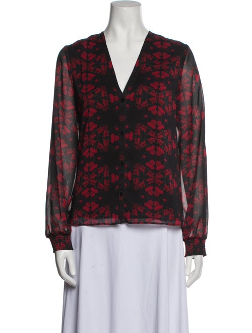 Alice + Olivia Printed V-Neck Button-Up Top