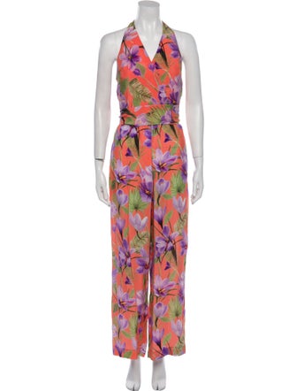 Alice + Olivia Floral Print V-Neck Jumpsuit