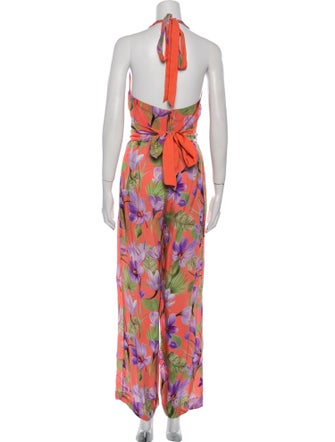 Alice + Olivia Floral Print V-Neck Jumpsuit