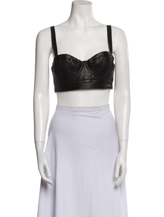 Alice + Olivia Lamb Leather Square Neckline Crop Top
