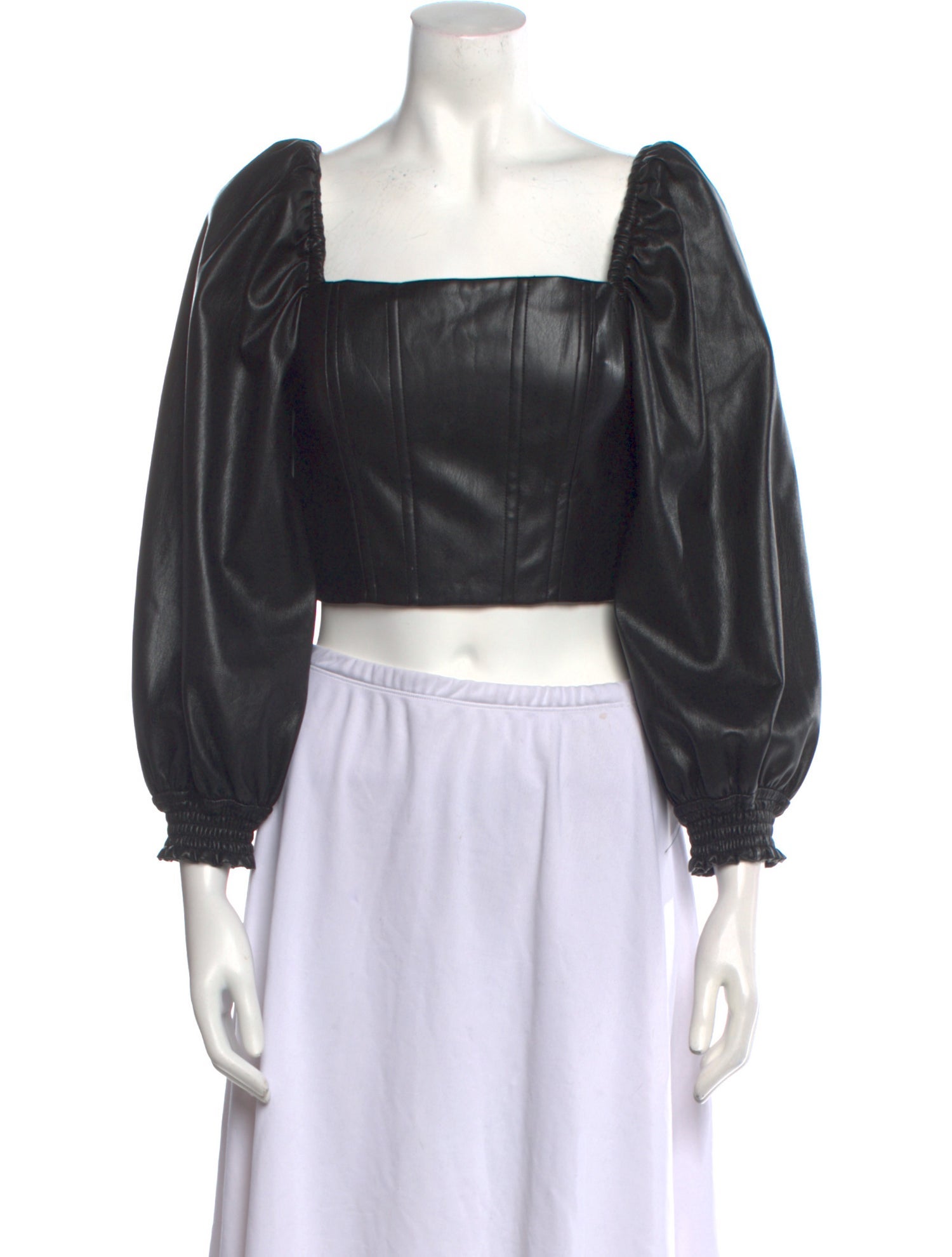 Alice + Olivia Square Neckline Three-Quarter Sleeve Crop Top