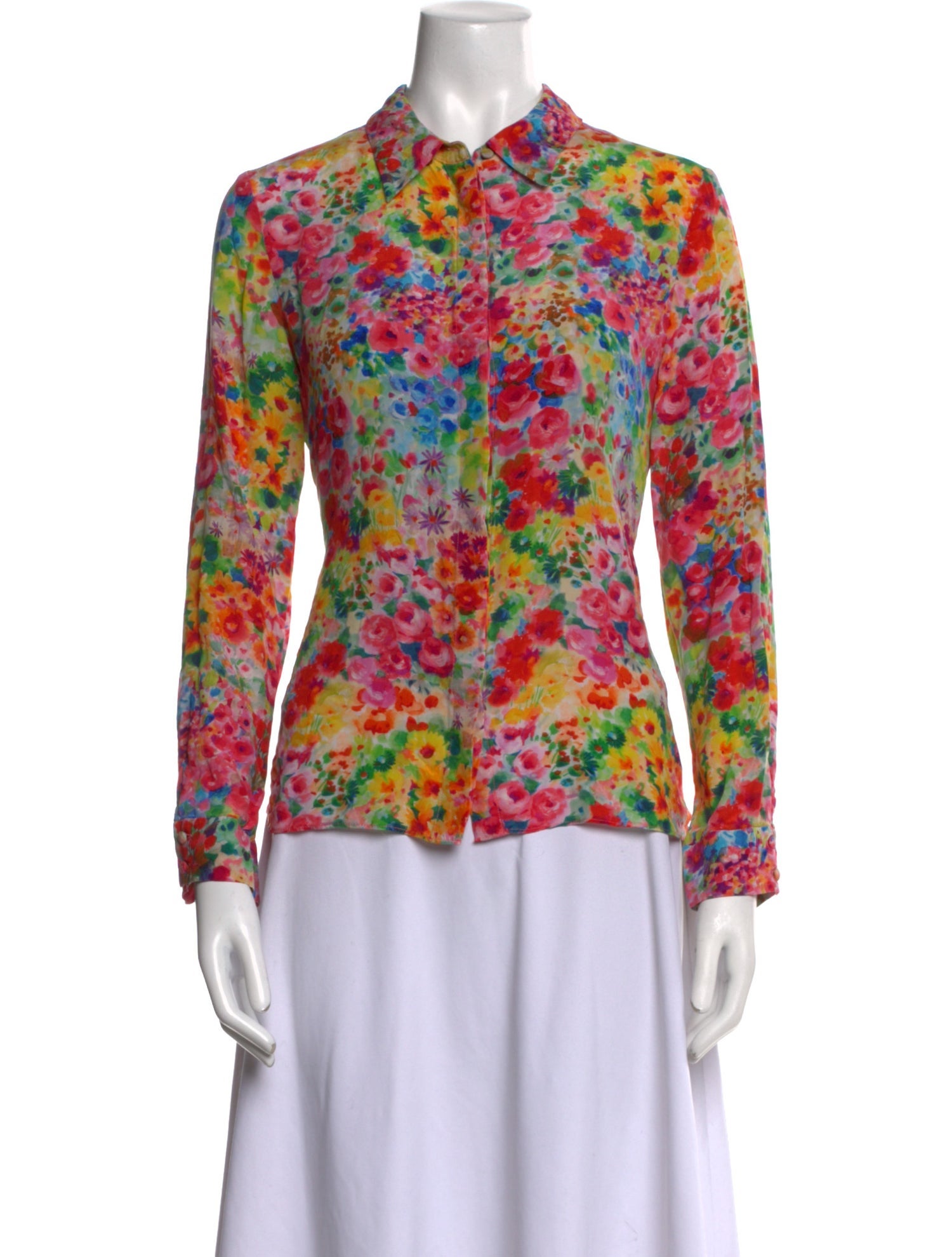 Alice + Olivia Silk Floral Print Button-Up Top