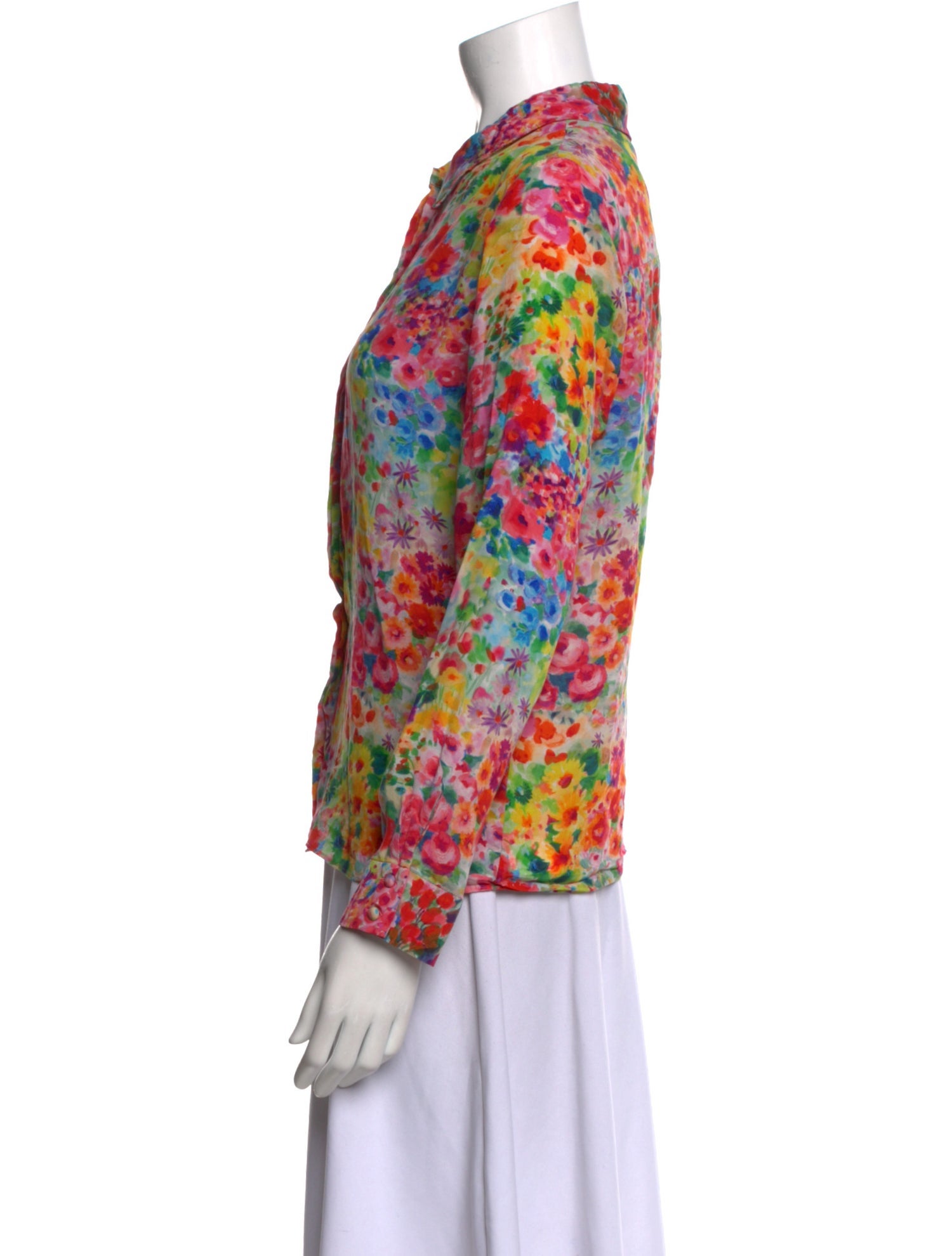 Alice + Olivia Silk Floral Print Button-Up Top