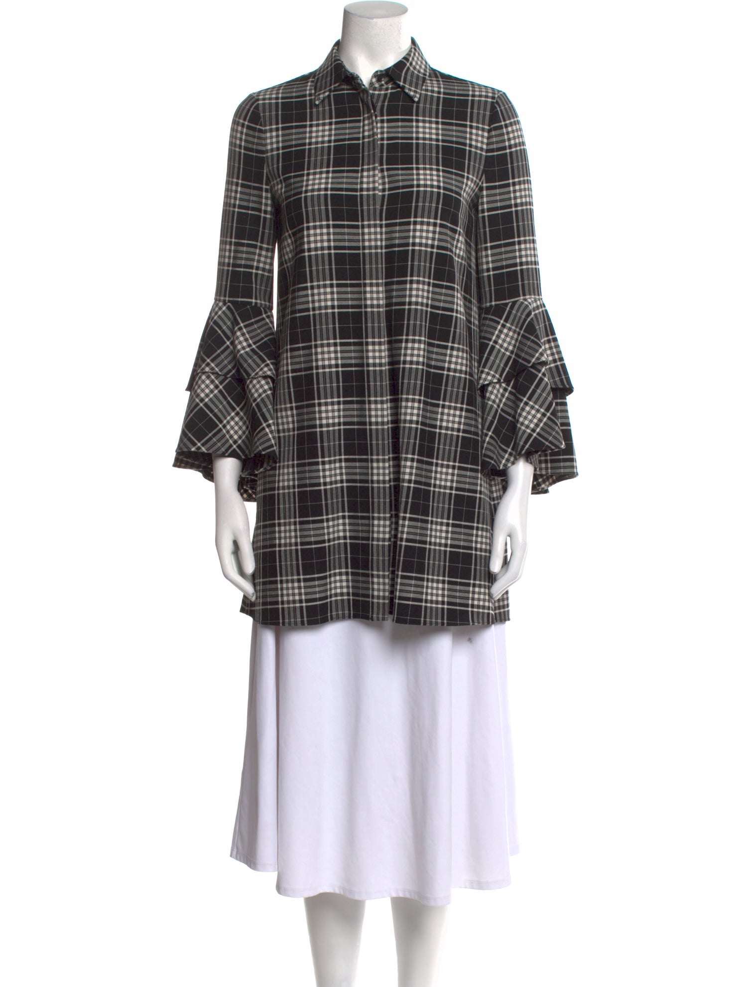 Alice + Olivia Plaid Print Long Sleeve Tunic