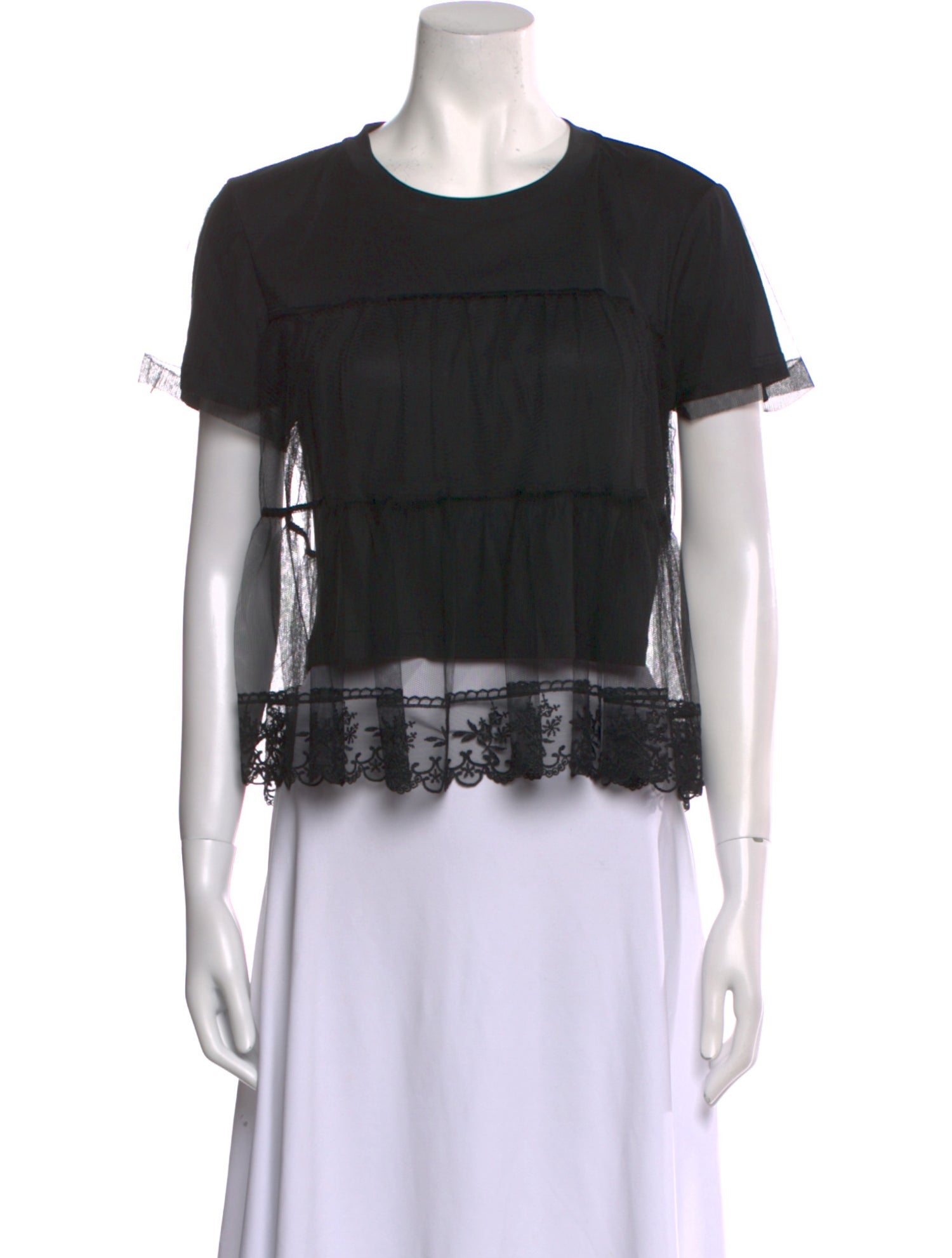 Alice + Olivia Lace Crew Neck Crop Top