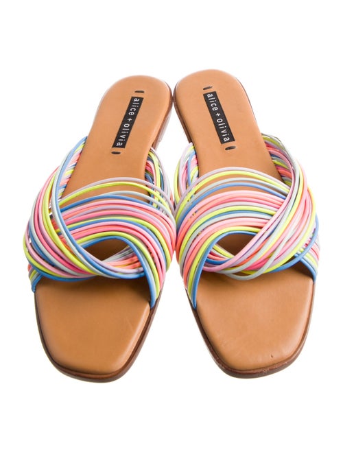 Alice + Olivia Leather Striped Slides