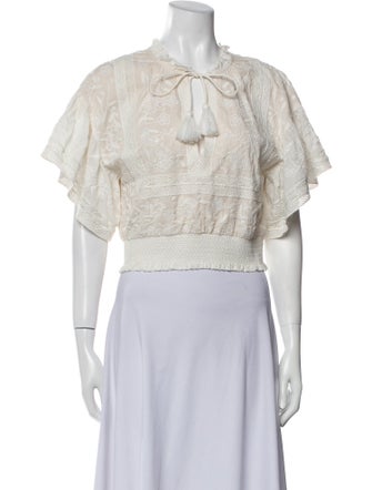 Alice + Olivia Lace Pattern Tie Neck Crop Top