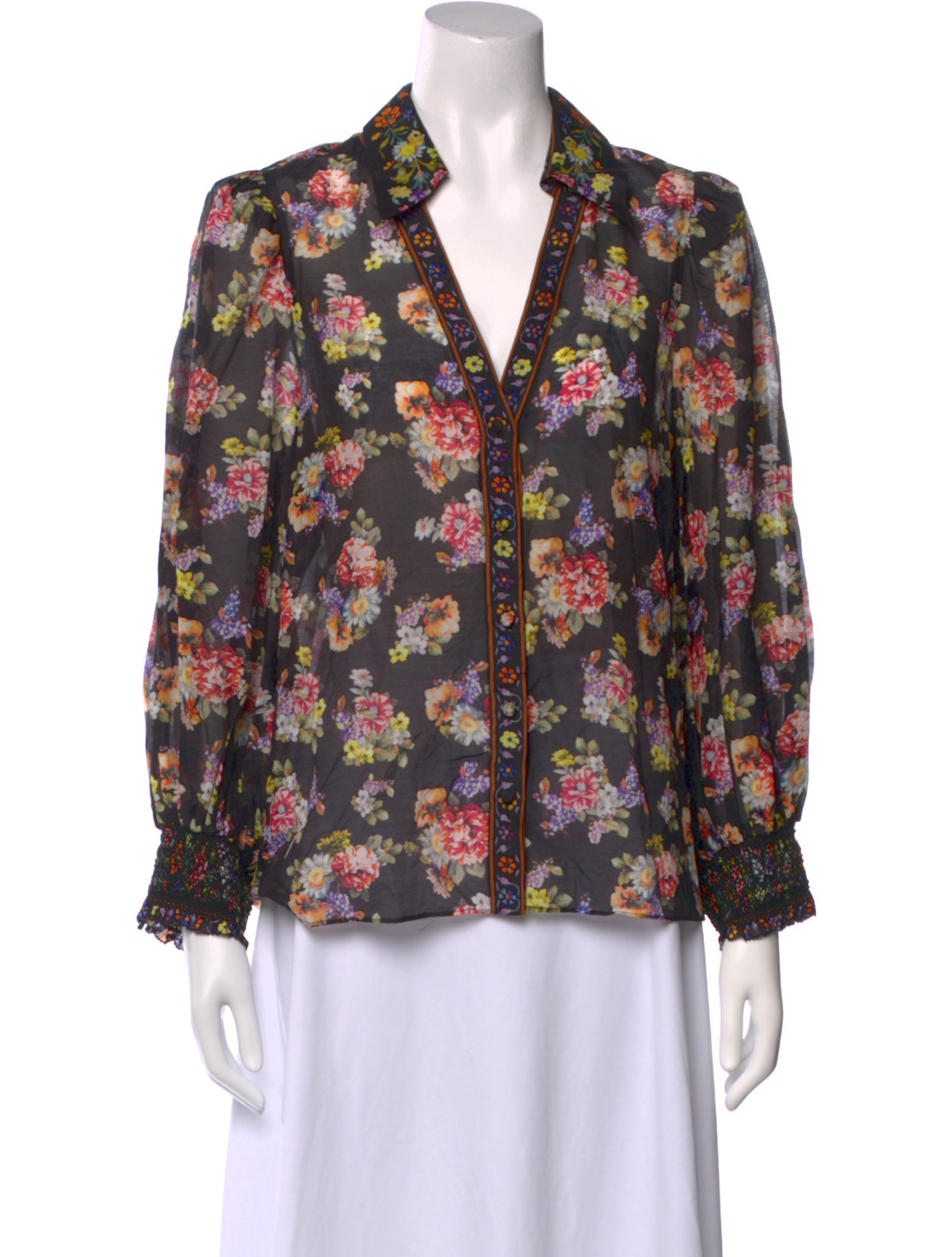 Alice + Olivia Floral Print V-Neck Blouse