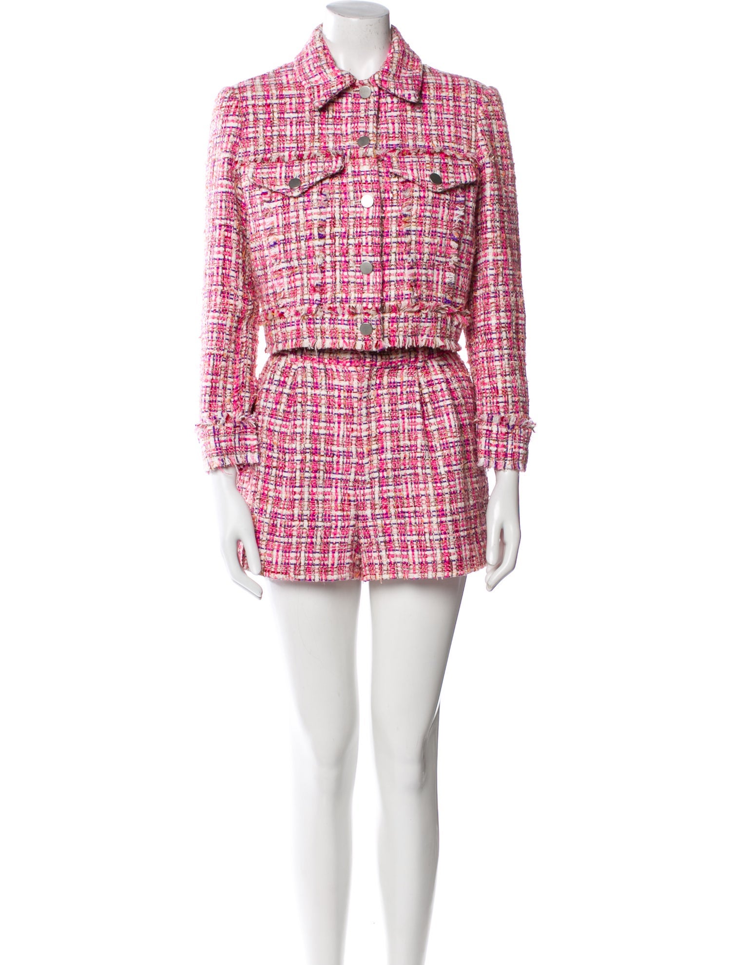 Alice + Olivia Tweed Pattern Pleated Accents Short Set