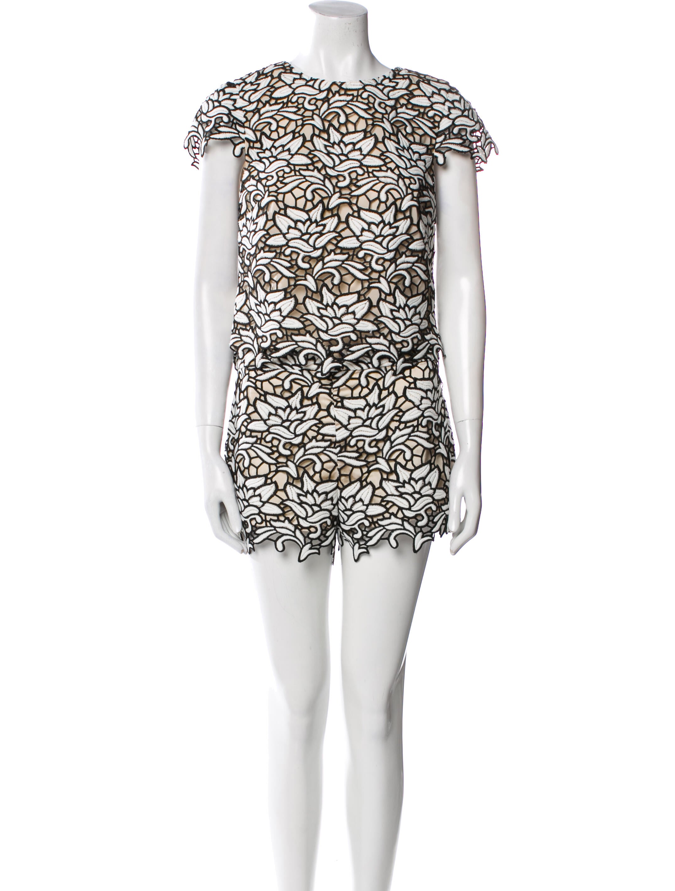 Alice + Olivia Printed Eyelet Trim Short Set