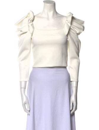 Alice + Olivia Square Neckline Three-Quarter Sleeve Crop Top