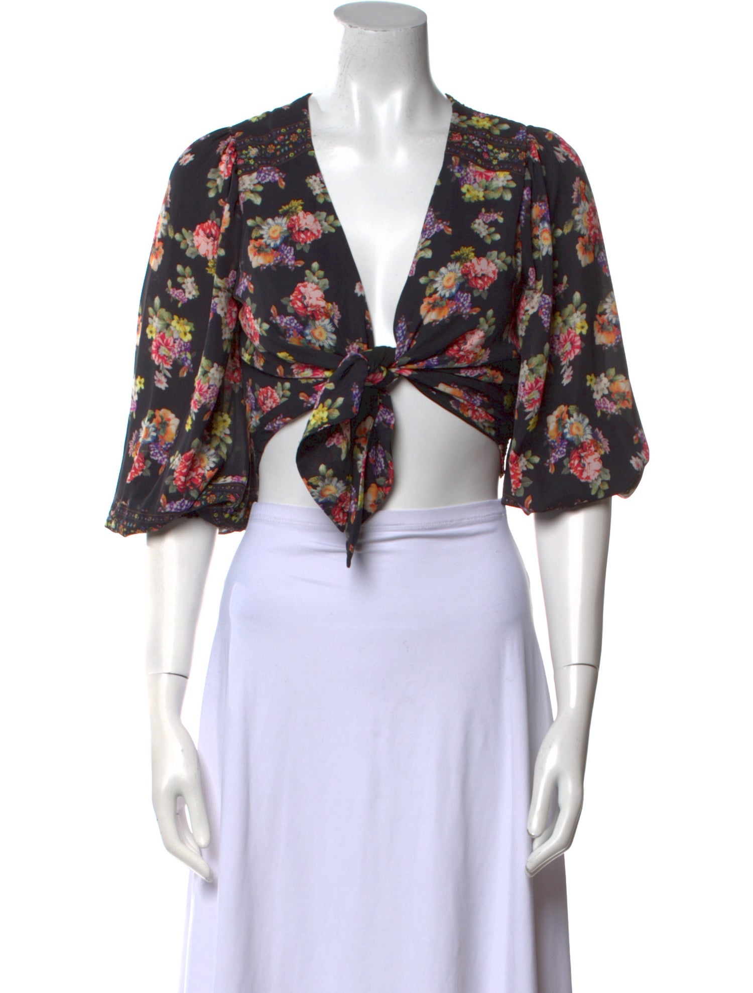 Alice + Olivia Floral Print V-Neck Crop Top