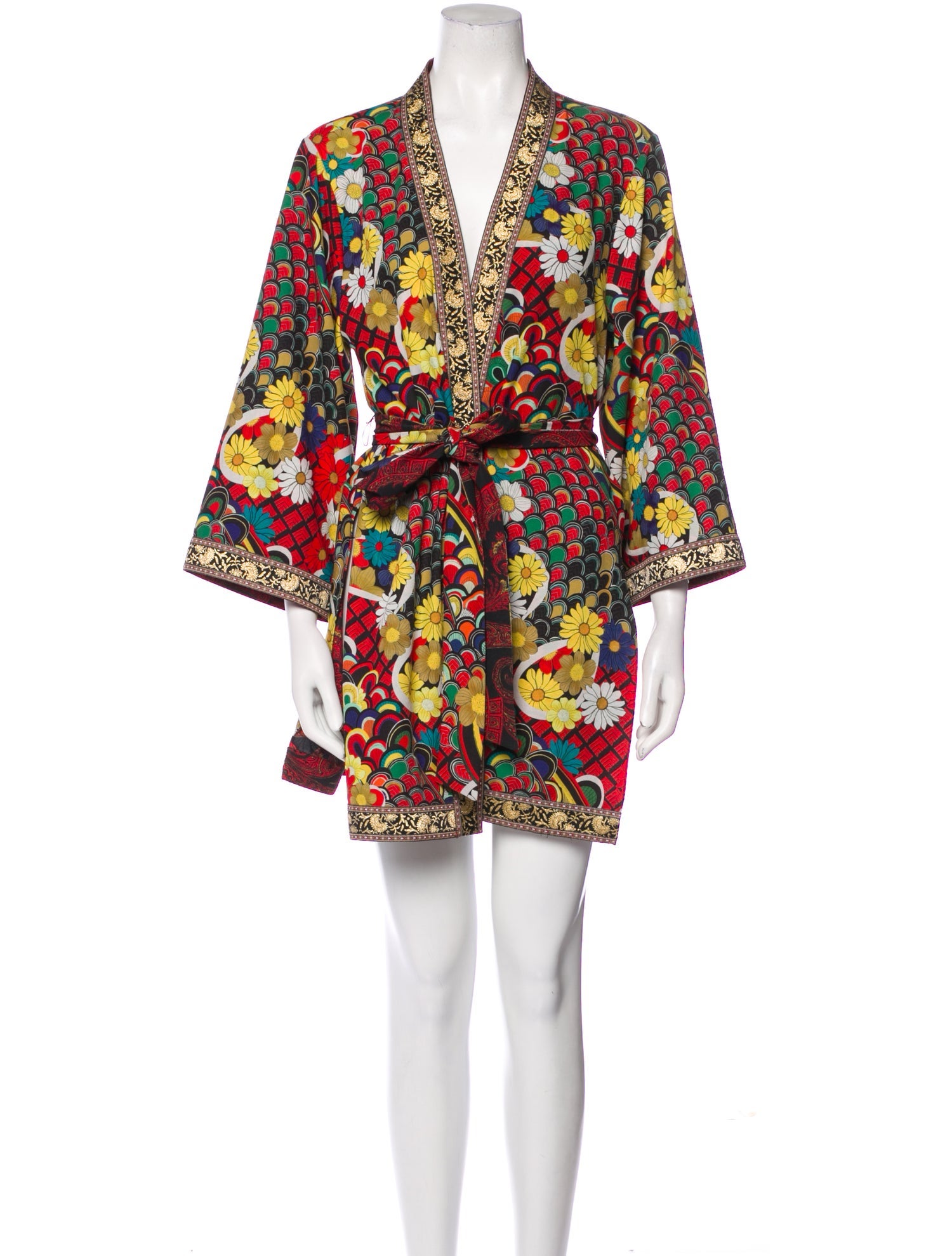 Alice + Olivia Floral Print Embroidered Accent Robe