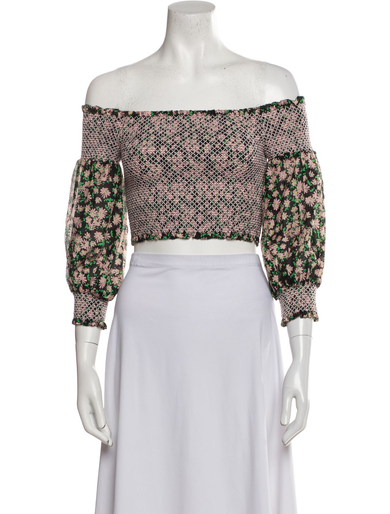 Alice + Olivia Printed Off-The-Shoulder Crop Top