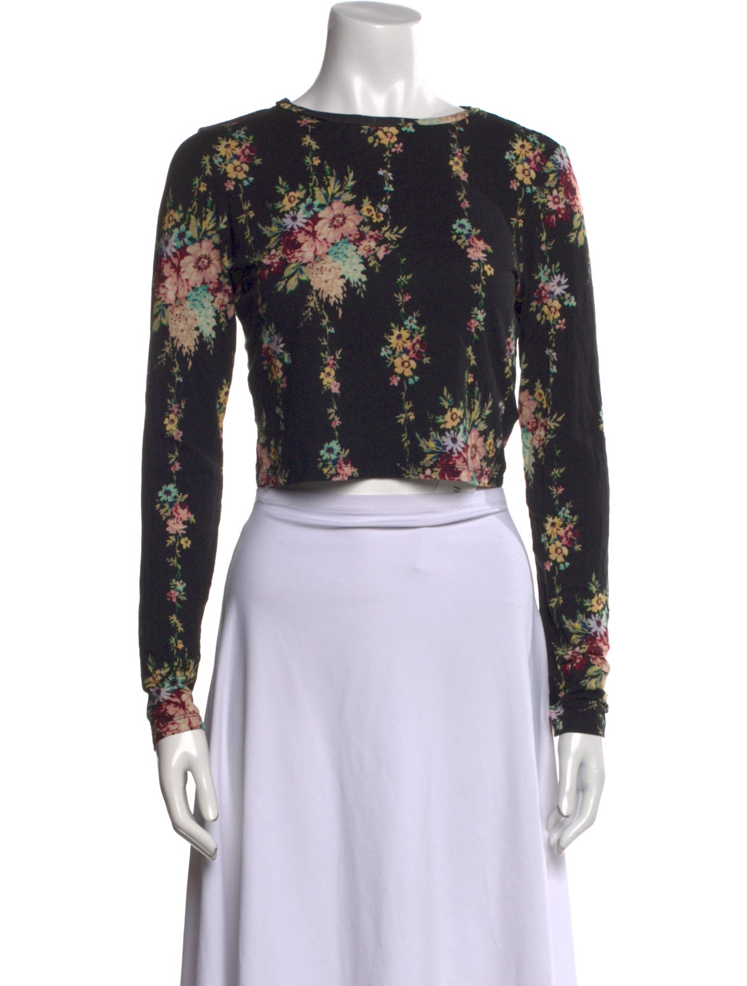 Alice + Olivia Floral Print Bateau Neckline Crop Top