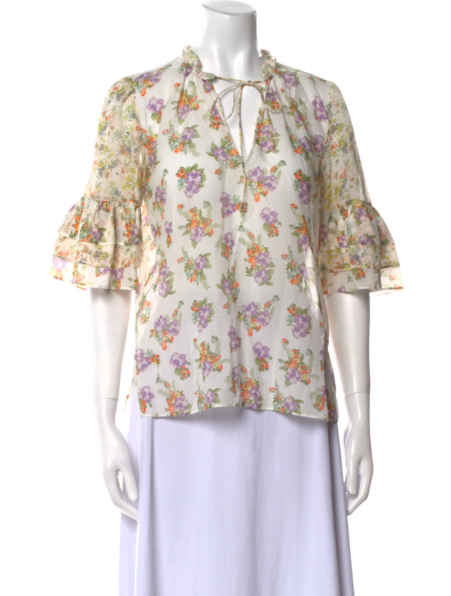 Alice + Olivia Floral Print Tie Neck Blouse