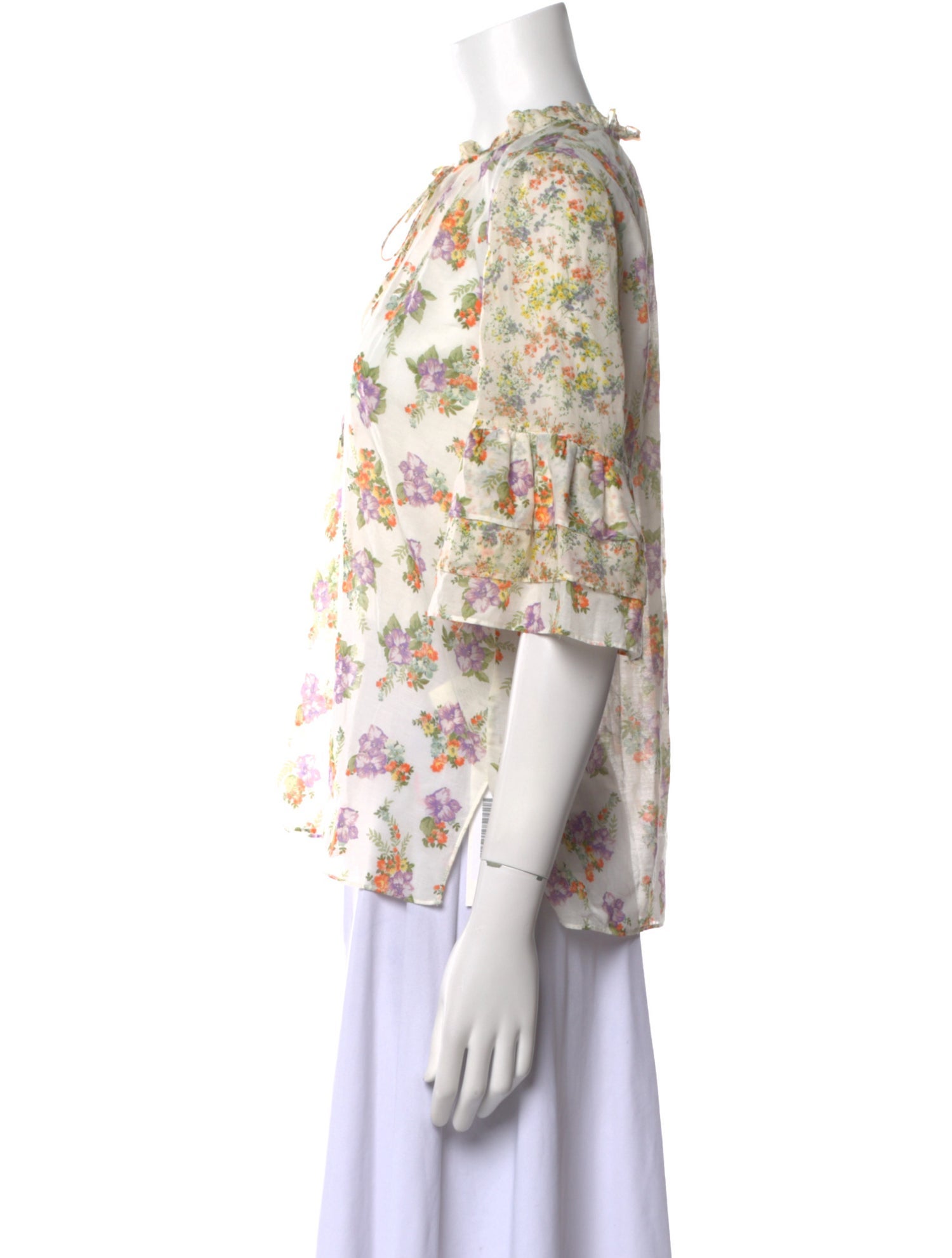 Alice + Olivia Floral Print Tie Neck Blouse