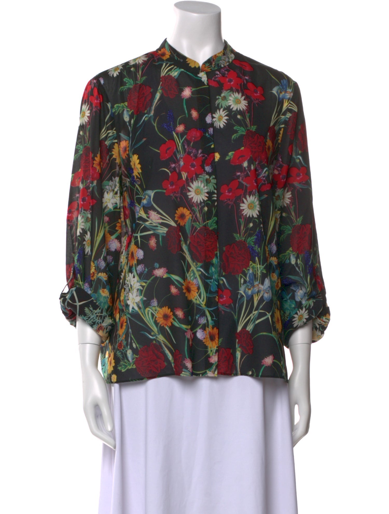 Alice + Olivia Silk Floral Print Button-Up Top