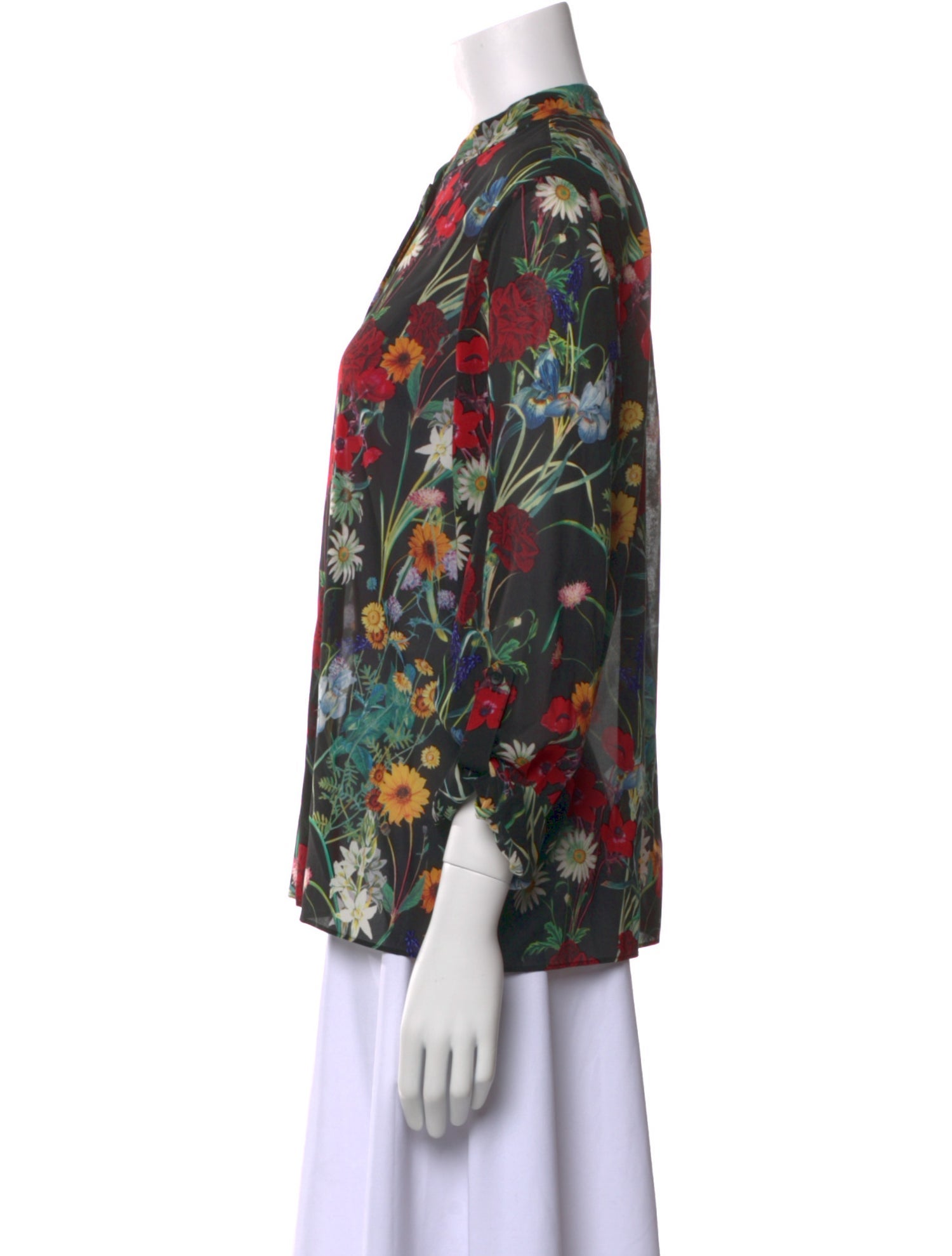 Alice + Olivia Silk Floral Print Button-Up Top