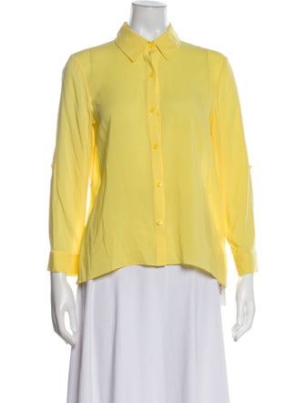 Alice + Olivia Silk Three-Quarter Sleeve Button-Up Top