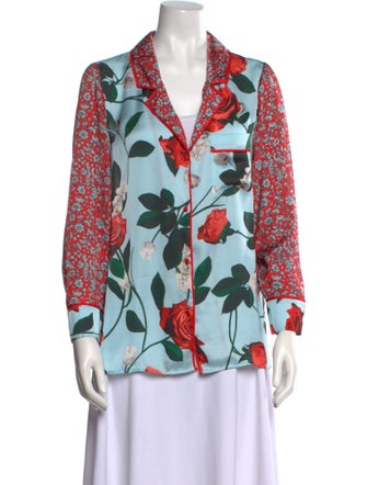 Alice + Olivia Printed Three-Quarter Sleeve Button-Up Top