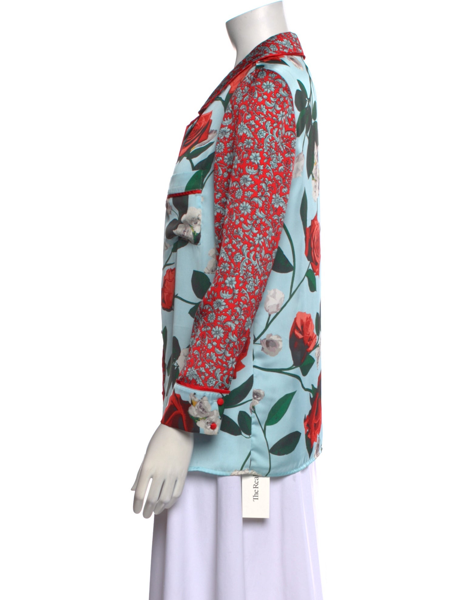 Alice + Olivia Printed Three-Quarter Sleeve Button-Up Top