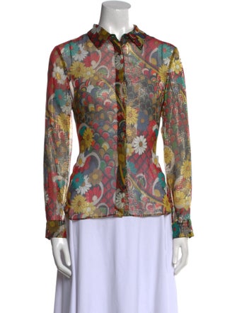 Alice + Olivia Silk Printed Button-Up Top