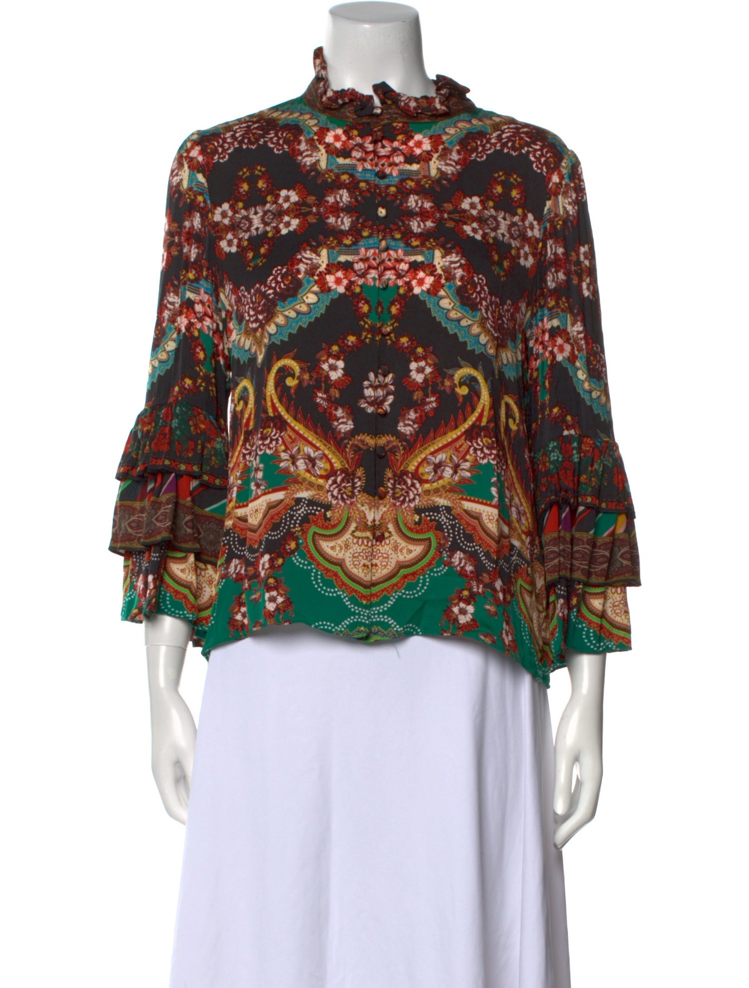 Alice + Olivia Printed Mock Neck Blouse