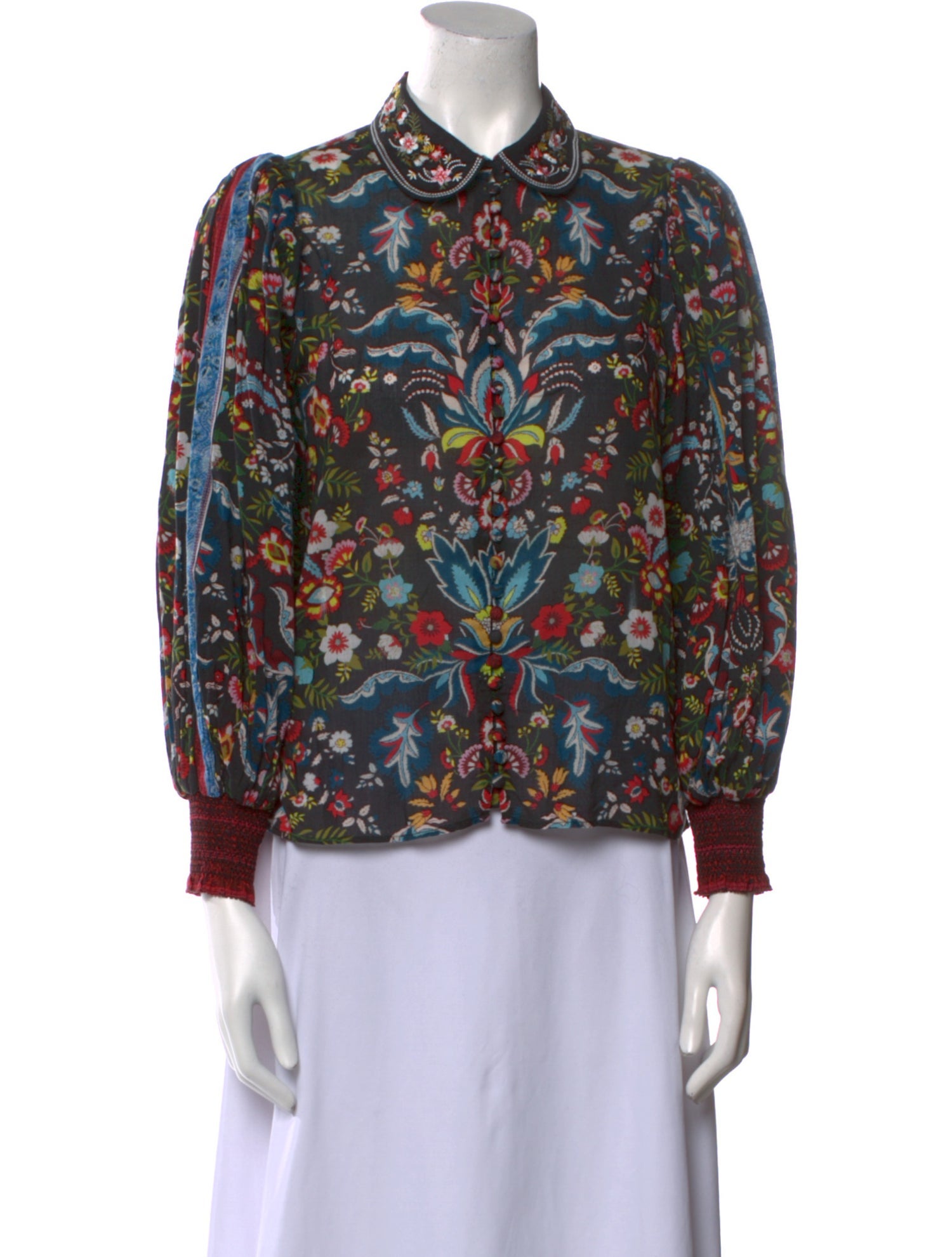 Alice + Olivia Floral Print Long Sleeve Button-Up Top