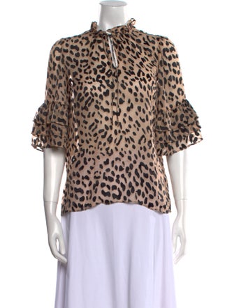 Alice + Olivia Animal Print Mock Neck Blouse