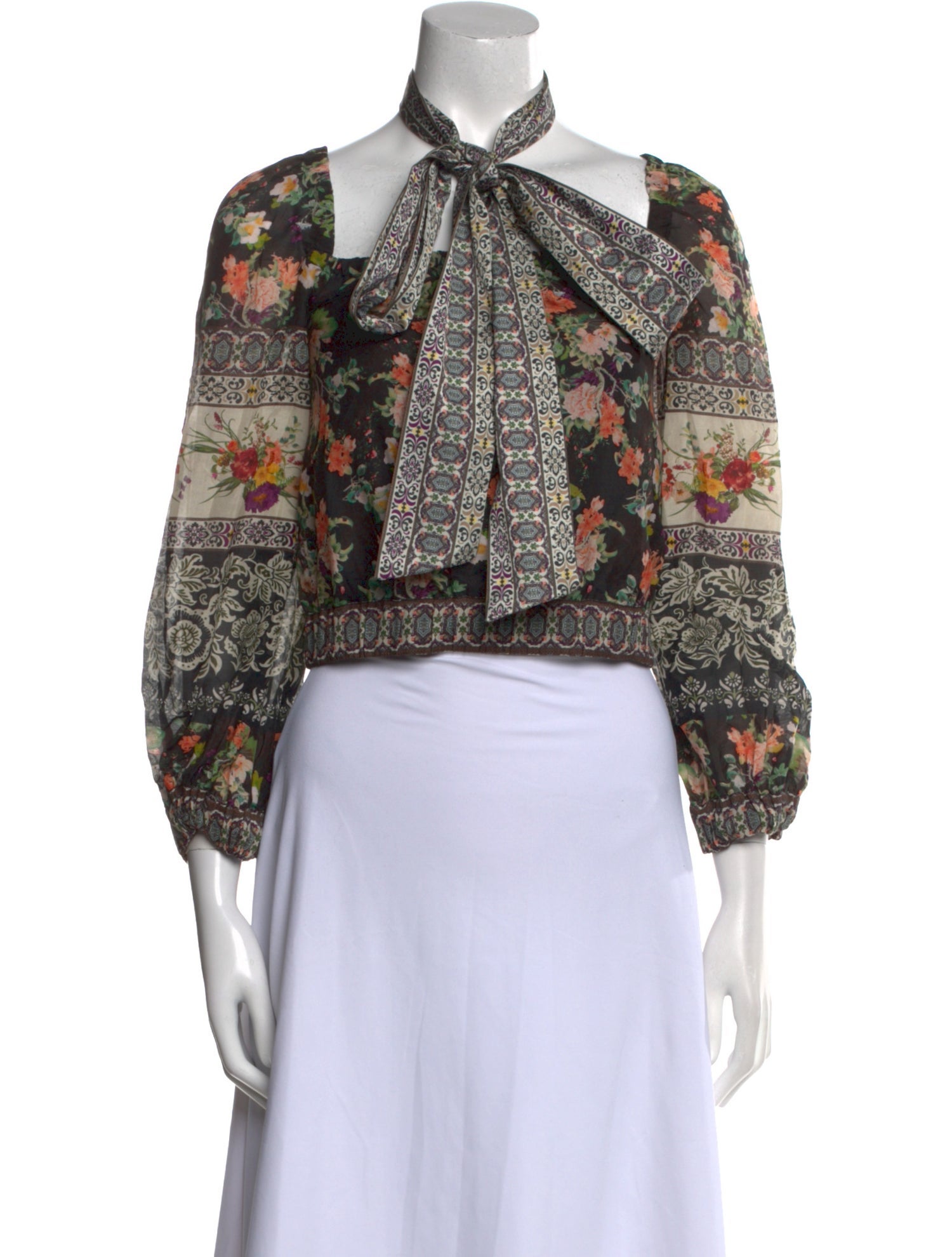 Alice + Olivia Floral Print Mock Neck Crop Top