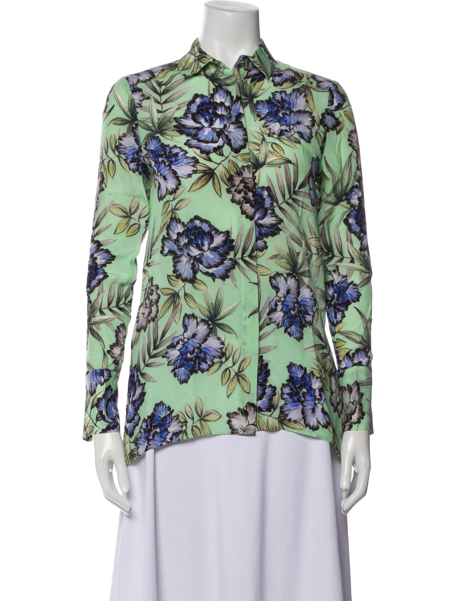 Alice + Olivia Silk Floral Print Button-Up Top
