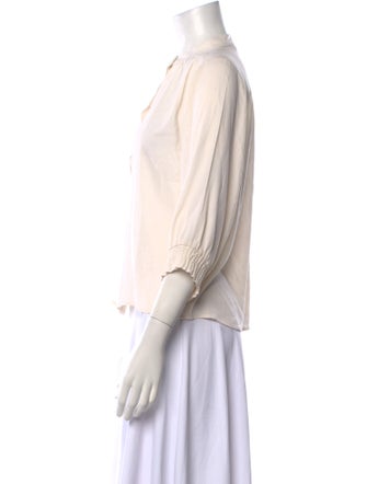 Alice + Olivia Mock Neck Three-Quarter Sleeve Button-Up Top